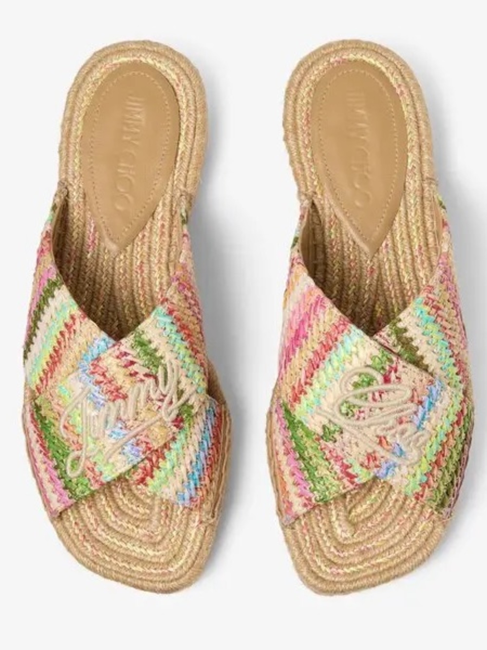 Jimmy Choo Aciel Sandal Pastel Raffia Crossover Mule Size 40.5